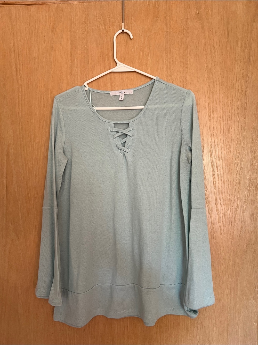 Fever Light Blue Lace-Up Long Sleeve Top